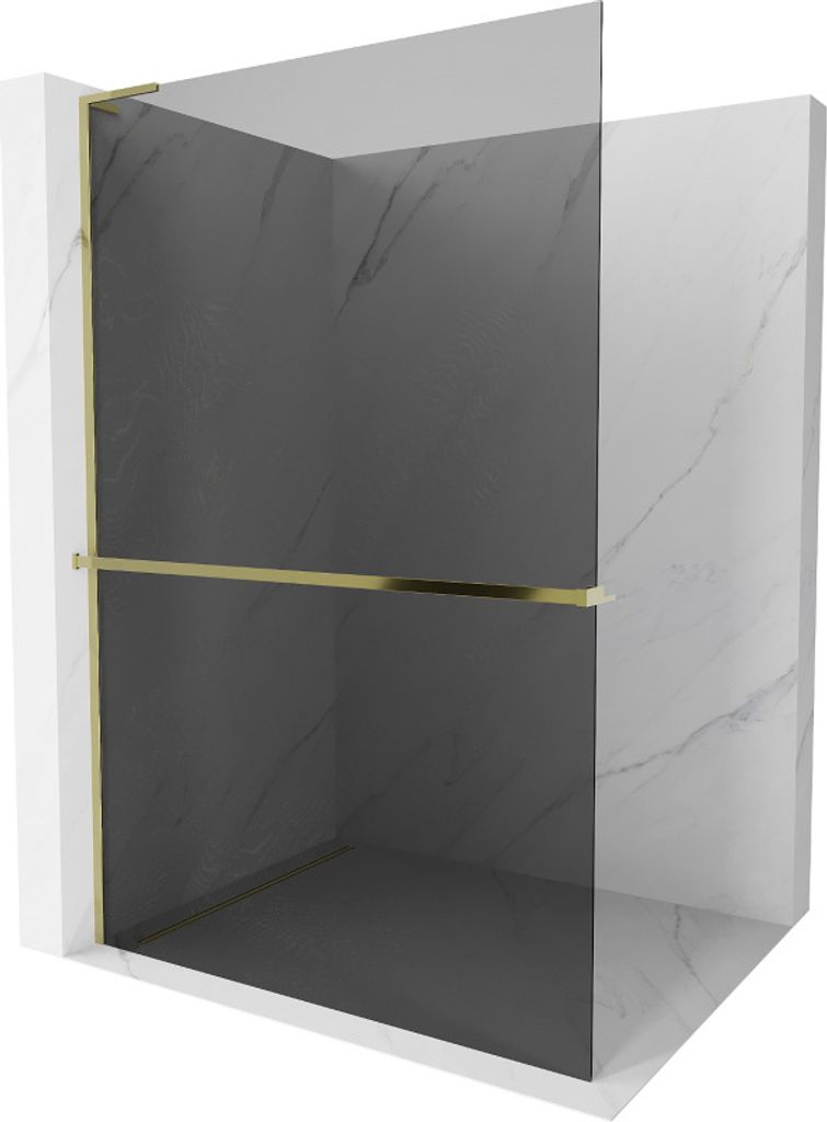 Mexen Kioto+ L Duschwand mit Regal Walk-in 100 x 200 cm, graphit, gold - 800-100-123-50-40