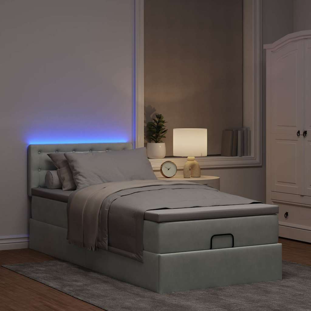 "Rabatt" Ottoman-Bett mit Großer Stauraum, mit Matratze, & LEDs, Hellgrau 90x200 cm Samt - Klassische Betten CC11319