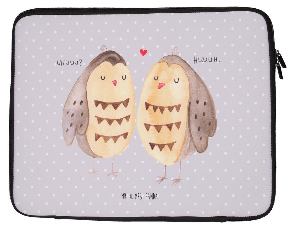 Mr. & Mrs. Panda Hülle Laptop Eulen Liebe 20 x 28 cm - Grau Pastell - Geschenk, Owl, Laptoptasche, Notebook, Eule, Deko, Schutzhülle, Computertas...