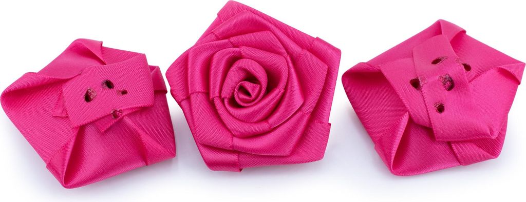 Satinrosen 6cm zum Basteln & Aufnähen 3 Stück Fuchsia / Pink