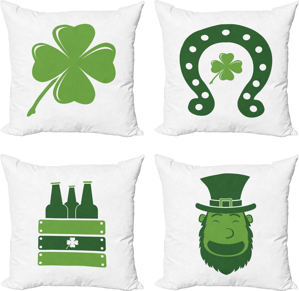 ABAKUHAUS St. Patrick Tag Dekokissen Kissenbezug 4er Pack, Irish Urlaub, Modern Accent Doppelseitiger Digitaldruck, 50 x 50 cm, Grün Dunkelgrün u...