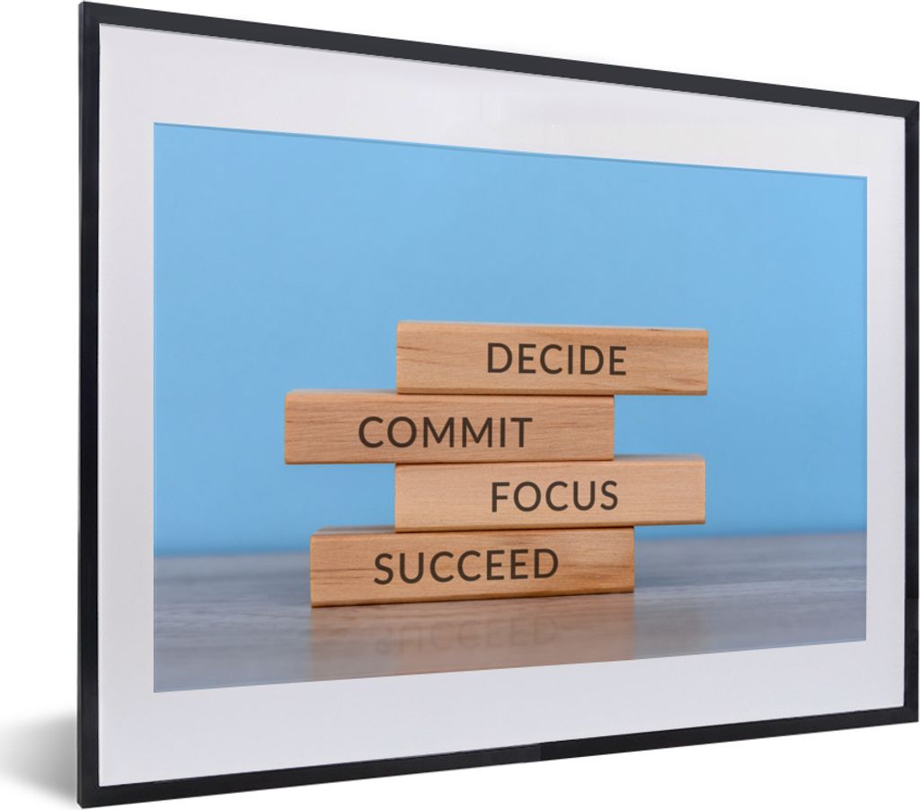 MuchoWow MuchoWow Gerahmtes Poster Zitate - 'Entscheiden, verpflichten, konzentrieren, erfolgreich sein' - Sprichwörter 40x30 cm - Poster mit ...