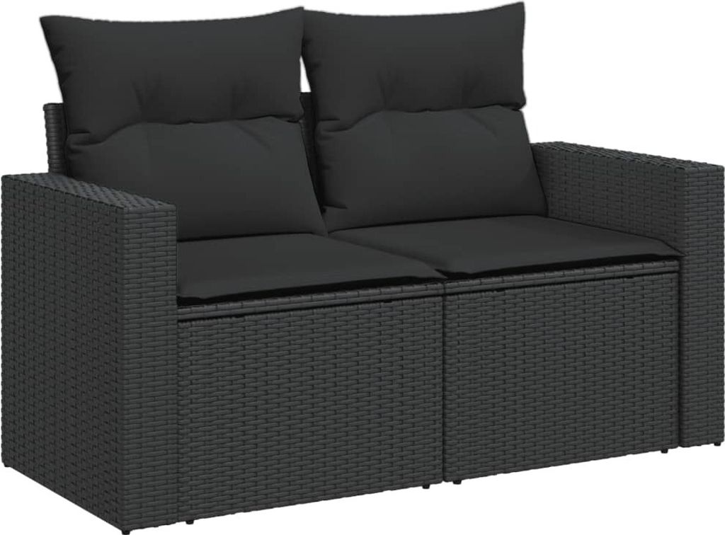 SYFAX Gartensofa mit Kissen 2-Sitzer Schwarz Poly Rattan