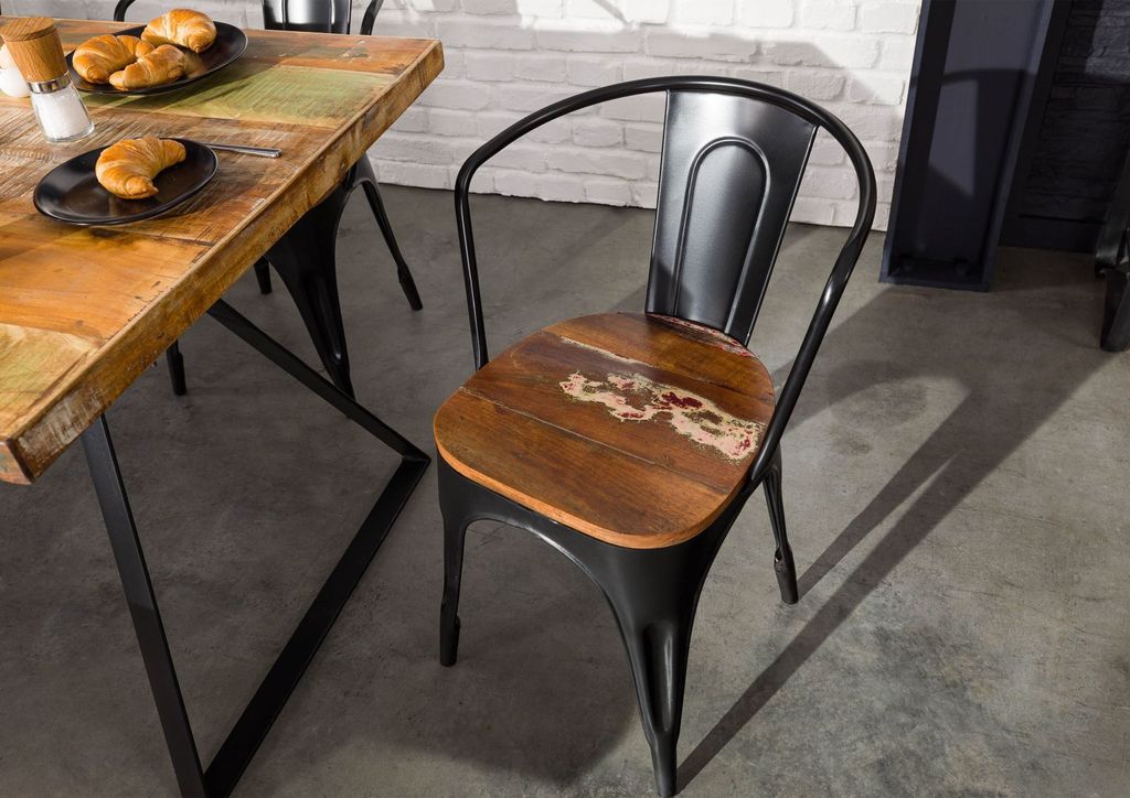 MASSIVMOEBEL24 Stuhl Altholz 45x45x85 mehrfarbig lackiert INDUSTRIAL #63