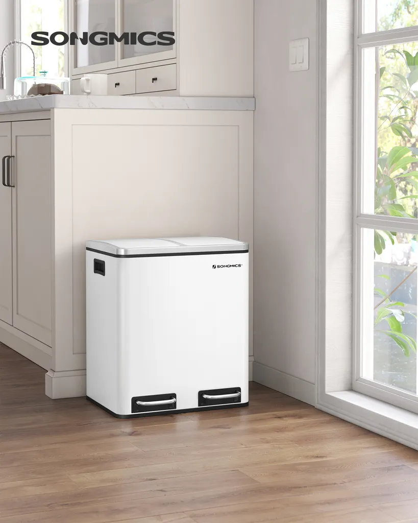 Poubelle Double Compartiment 30L pour Tri Sélectif avec Seaux Amovibles