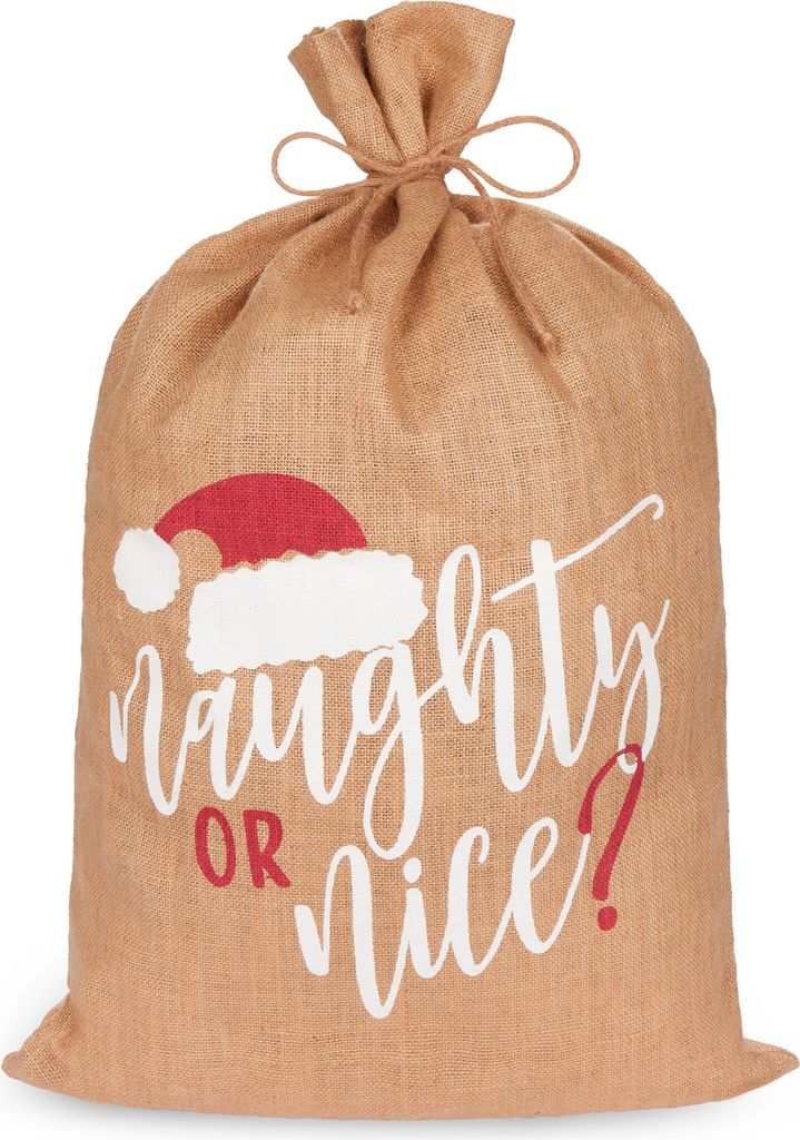 BRUBAKER Weihnachtssack Naughty or nice - 80 cm Geschenksack für Weihnachten - Nikolaussack aus Jute - Sack mit Kordel zum Verpacken von Geschenken
