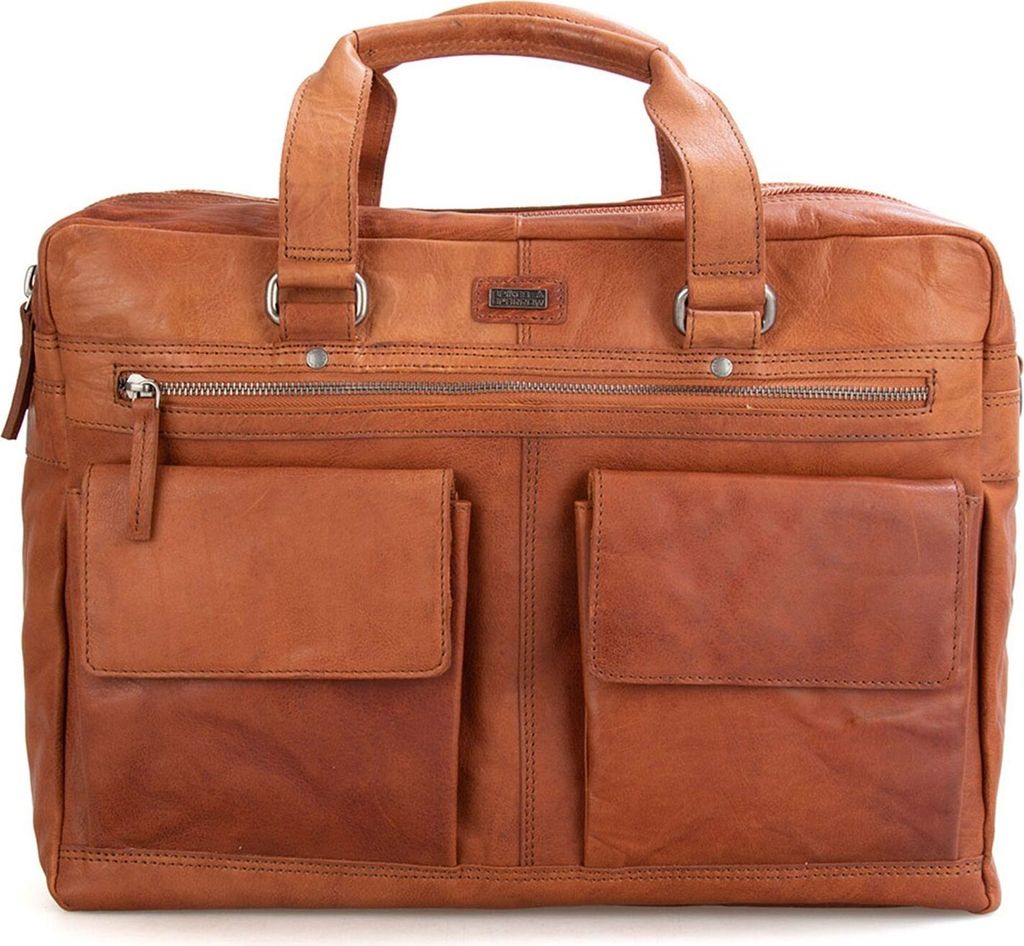 SPIKES & SPARROW Leder Businesstasche Schultertasche mit Laptopfach Bronco Business Bag Brandy braun
