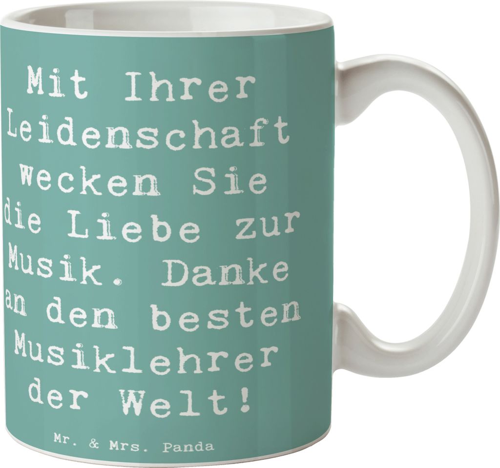 Mr. & Mrs. Panda Tasse Spruch Musiklehrer Liebe - Meeresbrise - Geschenk, Aufmerksamkeit, handgefertigt, Dankeschön, Teetasse, Inspiration, Welt, ...