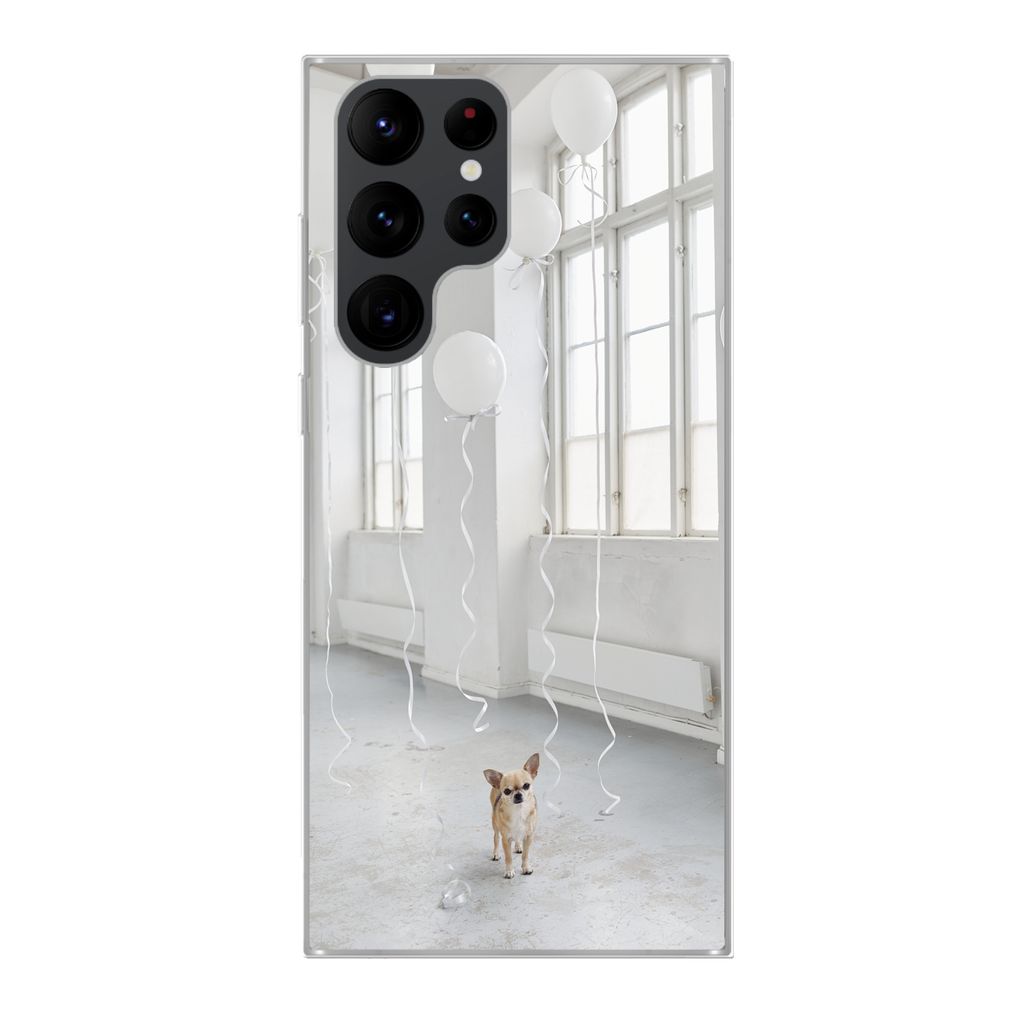 MuchoWow Handyhülle Schutzhülle Hülle für Samsung Galaxy S22 Ultra Hund - Weiß - Luftballon Silikon Softcase Handy Hülle - Abbildung