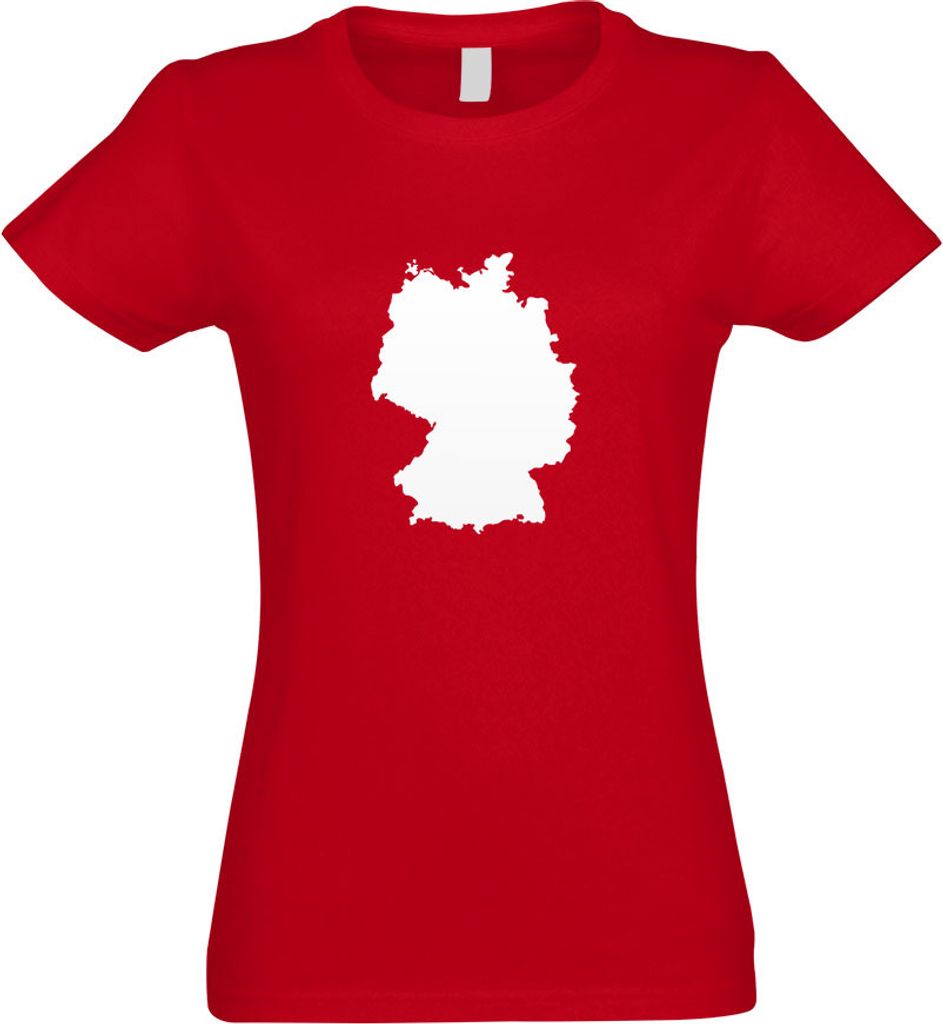 Kiwistar - T-Shirt tailliert - Damen - rot - Deutschland Umriss Kontur - mit Motiv Bedruckt - Funshirt Design - Sport - Freizeit - Damen - L