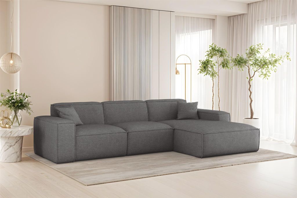 Ecksofa Designersofa CELES PREMIUM in Stoff Artico Grau Ottomane Rechts