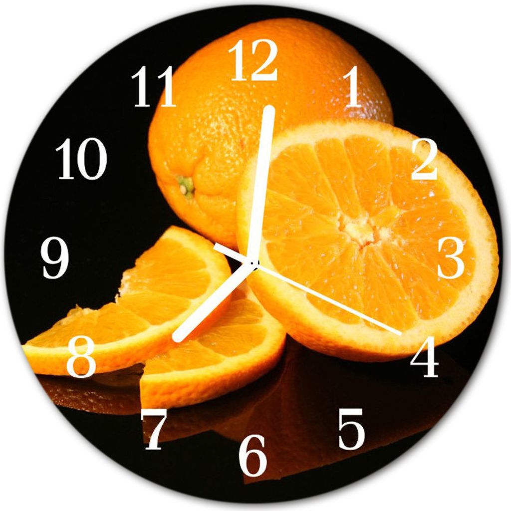 Glasuhr Wanduhr Küchenuhr Echt-Glas 30fi cm Orangen orange