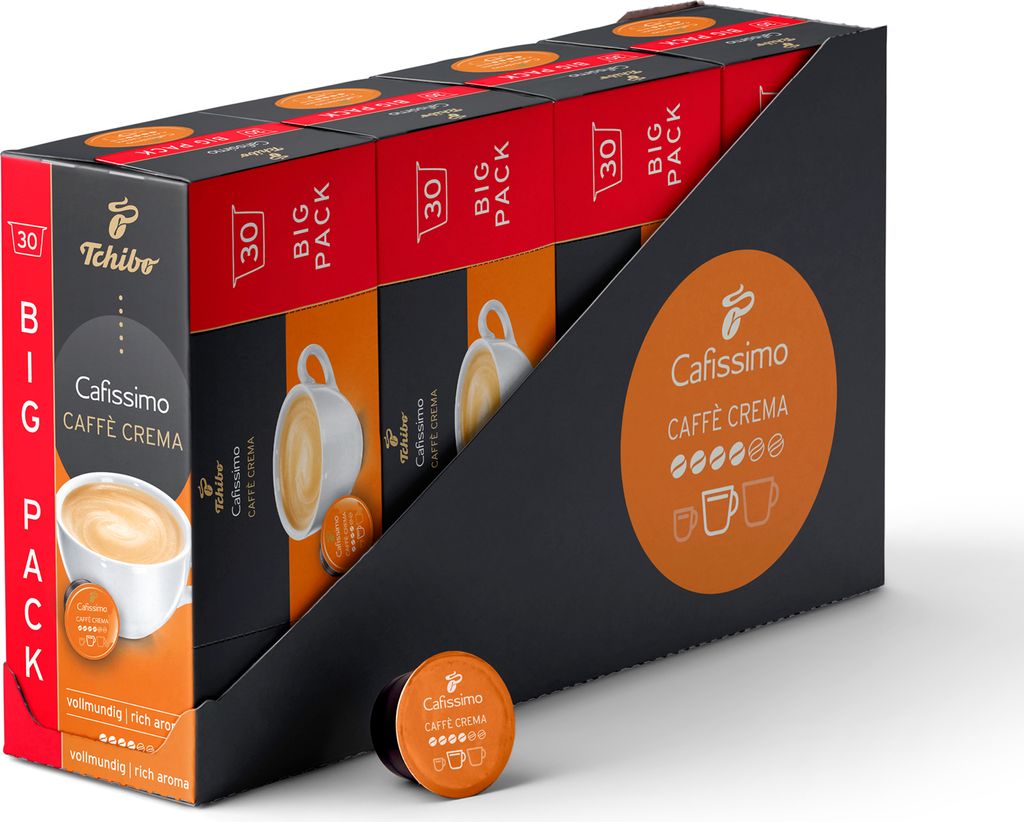 Tchibo Cafissimo Vorratsbox Caffè Crema vollmundig Kaffeekapseln, 120 Stück – 4x 30 Kapseln (Kaffee, ausgewogen und vollmundig), nachhaltig & f...