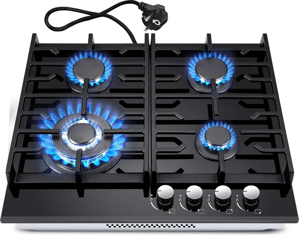 Cuisinière à gaz 4 brûleurs noire avec sécurité thermocouple intégrée