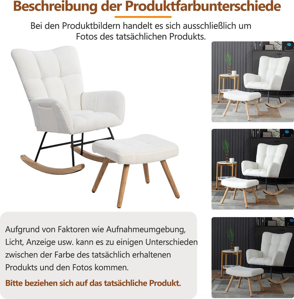 okwish Schaukelstuhl Sessel mit Fußhocker, Metallgestell Produktbild 3