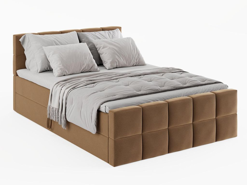 KONTINENTALBETT Vanessa 206/223 cm, in Beige, Velours-Stoff, Bettkasten, Matratze, Topper