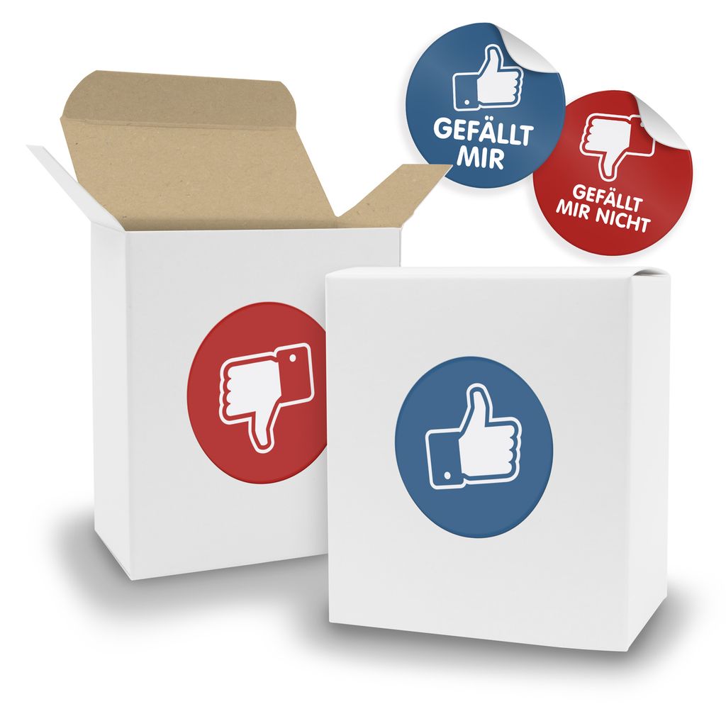 SET Daumen (Motiv38) 24x Faltschachtel Quader weiß innen braun+Sticker