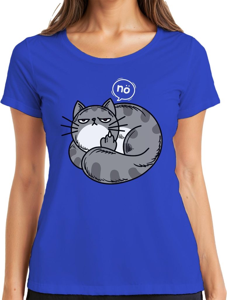 genervte katze mittelfinger nö lustig geschenk katzenfreund humor Damen T-Shirt, Blau, XXL