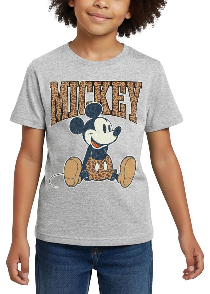 Mickey & Minnie Mickey Mouse Leo Look Kinder T-Shirt, 98/104 (3-4 Jahre), Grau meliert