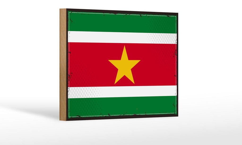 Holzschild Flagge Surinames 18x12cm Retro Flag of Suriname Dekoration