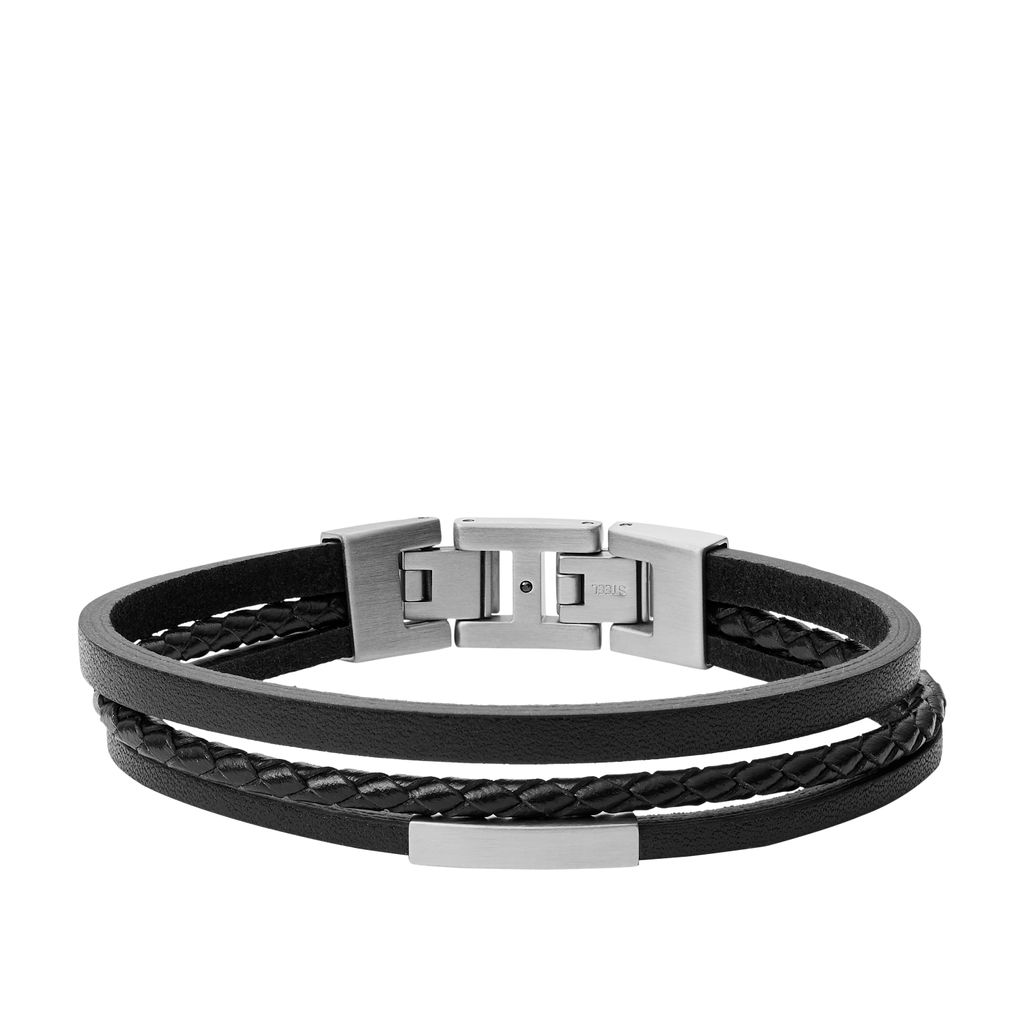 Fossil Herren Armband JF03322040 Multi-Strand Leder Edelstahl