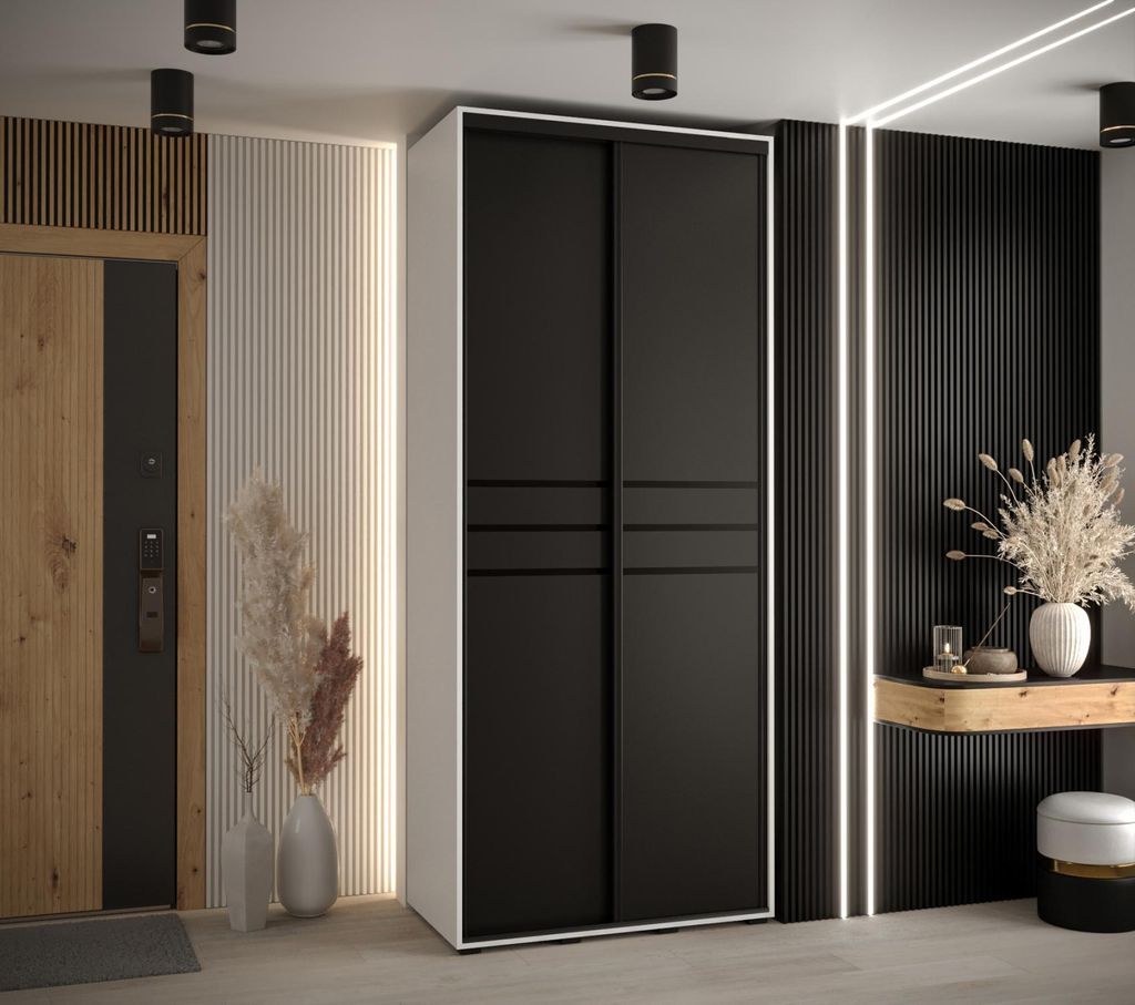 Kleiderschrank YVONA 10 - 120/45 cm, weiß / schwarz / schwarz