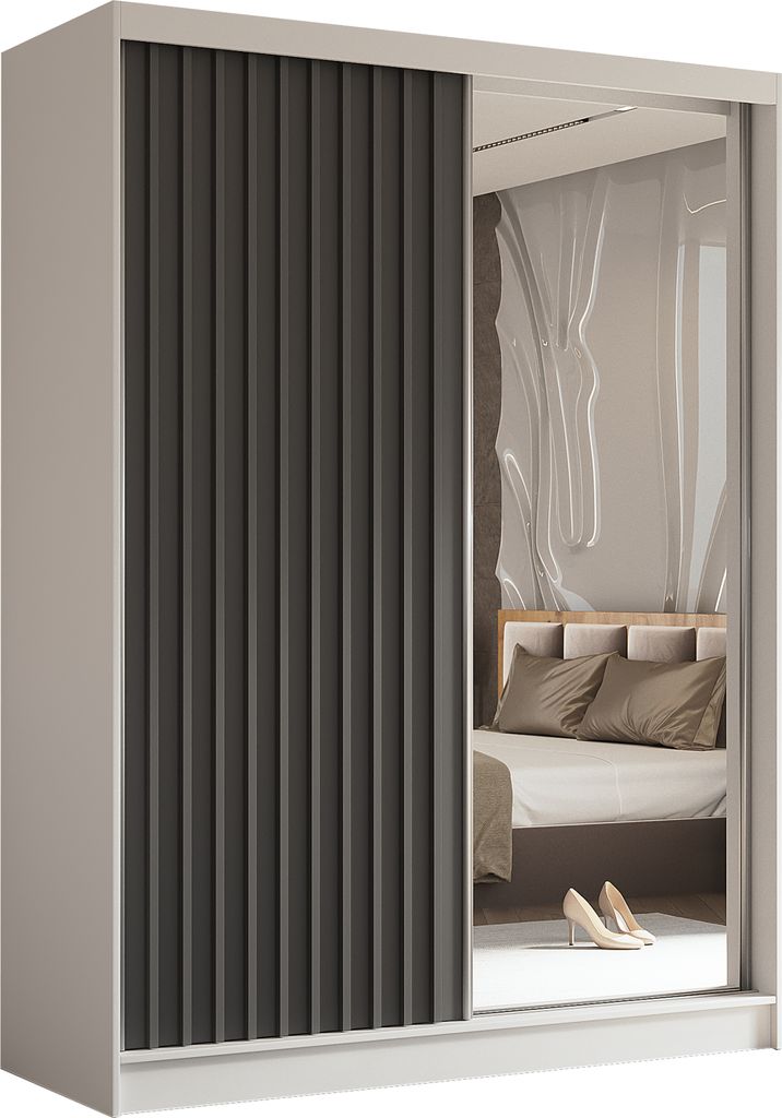 AGMAT Schwebetürenschrank Nevada, Kleiderschrank mit Spiegel und 2 Türen, Moderne Garderobe in Farbe: Weiß, Schrank in Größe: 160 x 216 x 61 cm