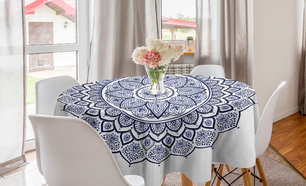 Tovaglia Circolare Mandala 150cm | ABAKUHAUS Blu Notte Alta Risoluzione