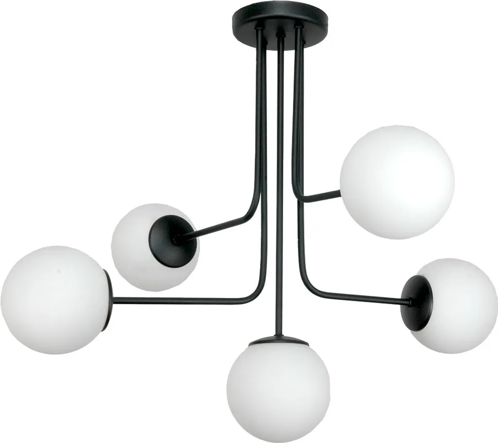 Lampadario Classico Nero, Lampadine A Sfera In Vetro Bianco 15-432 Karina