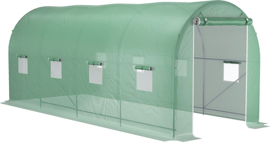 Foliengewächshaus 10m² Tomatengewächshaus 500x200x210cm - Begehbarer Folientunnel mit verzinktem Stahlrahmen & UV-beständiger PE-Gitterfolie - ...