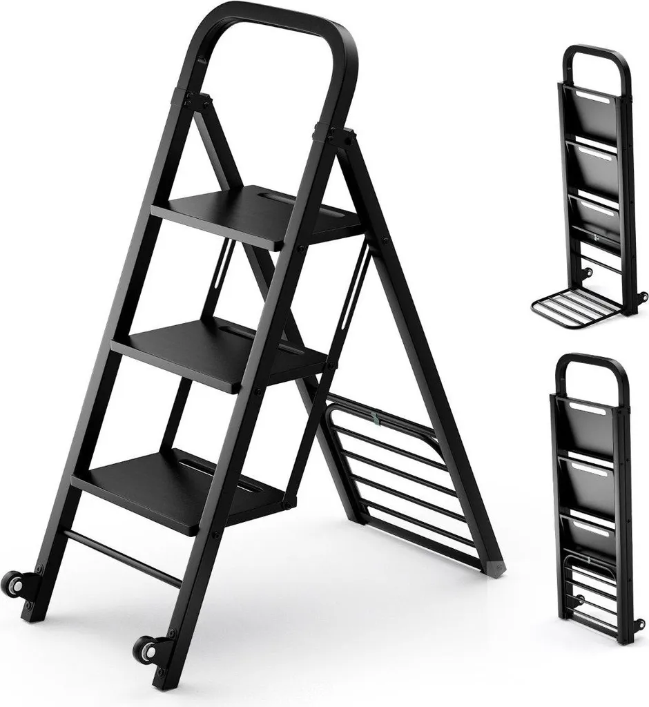 Diable 2 en 1 et Escabeau Pliable en Métal Noir - Chariot à 2 Roues Robust