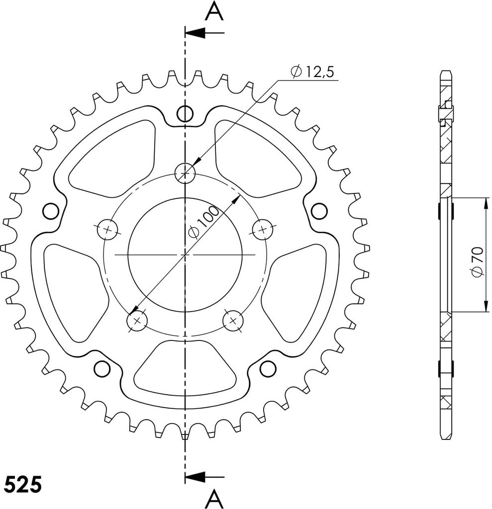 Stealth-Kettenrad Supersprox 525 - 42Z (gold) RST-727:42-GLD|ID 70,0 LK 100,0 5-Loch