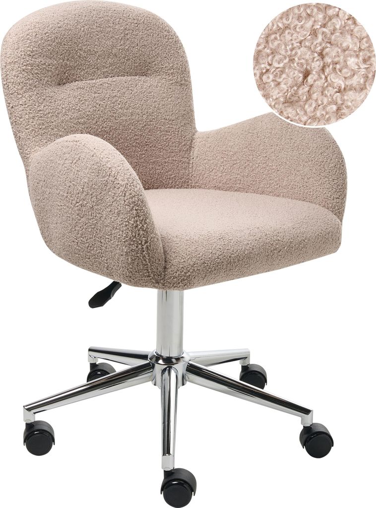 BELIANI Bürostuhl Beige Stoffbezug Bouclé mit Armlehnen Produktbild 