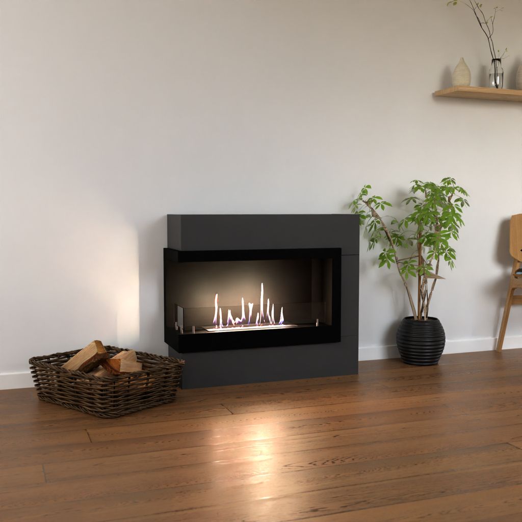 GLOW FIRE Ethanol Kamin 'Halden Mini Links' | Ethanolofen in grau mit 3 Std. Brenndauer und 2 KW Heizleistung | BxHxT: 90x140x28 cm