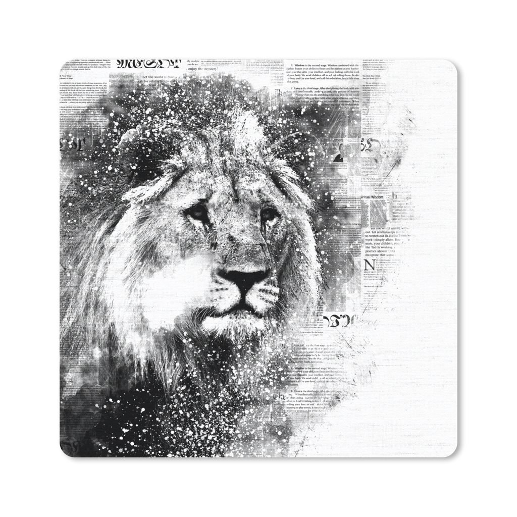 MuchoWow Mauspad Mousepad Löwe - Zeitung - Schwarz - Weiß 20x20 cm - Mousepads - Maus Mat - Pad - Mausunterlage - Desk Mat - Bureauartikeln