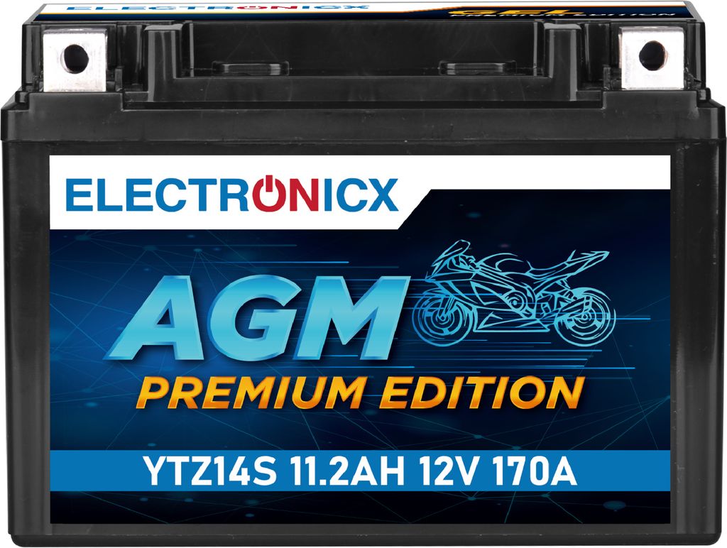 Electronicx YTZ14S AGM Motorradbatterie 12V 12Ah - Hochleistungsbatterie für Motorrad & Roller Premium Batterie 12V Wartungsfrei Versand DE