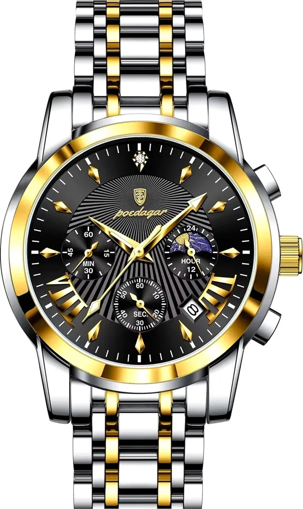 Montre Homme POEDAGAR Lux KP35001 Étanche avec Cadran Noir et Acier
