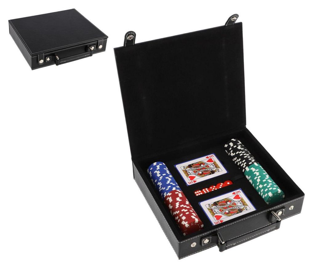 Poker-Set (100 Teile) + Karten + Würfel im Koffer, verpackt in einer Schachtel (28 x 25 x 8 cm)