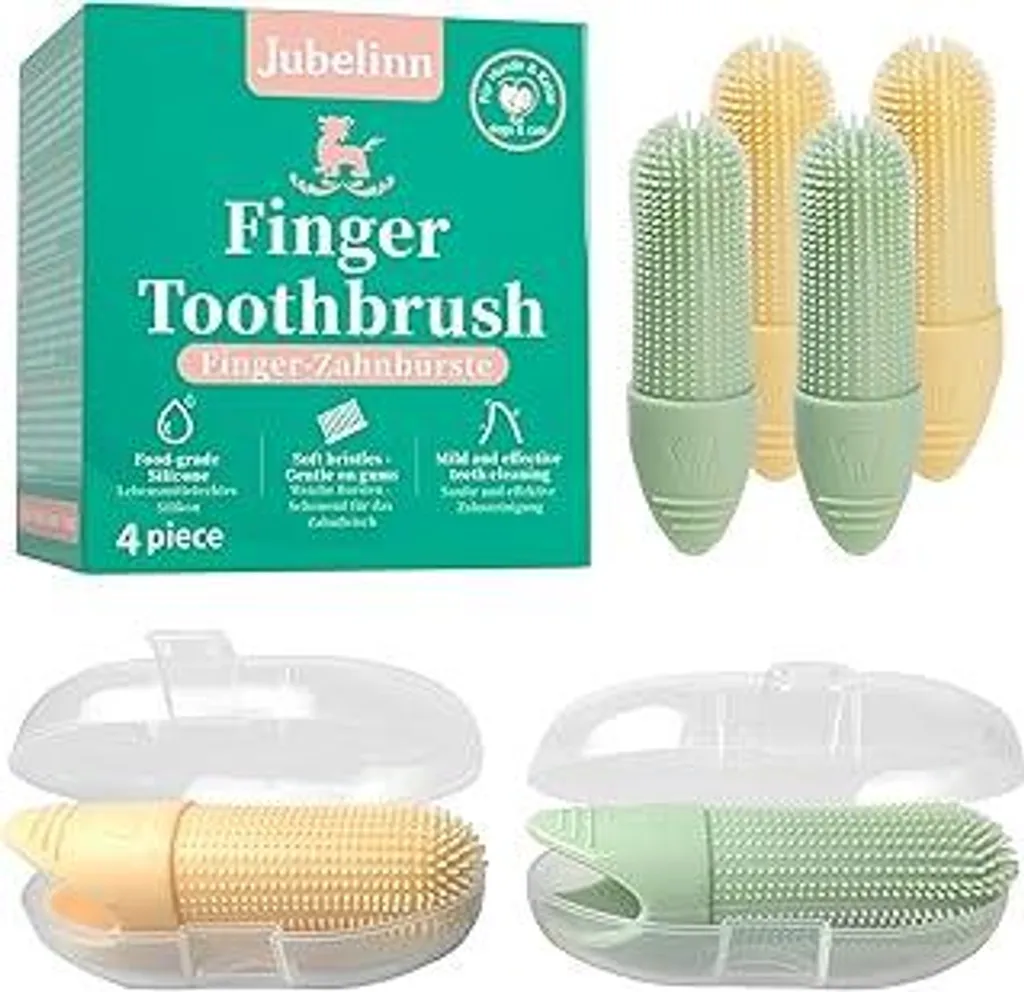 Jubelinn Kit 4x Spazzolini a Dito in Silicone per Igiene Orale Pet
