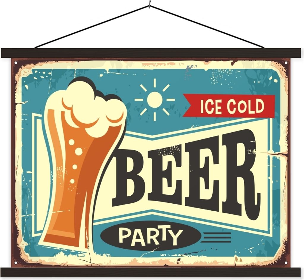 MuchoWow Textilposter Mannshöhle - Bier - Jahrgang 40x30 cm mit schwarzem Rahmen - Dekorationen
