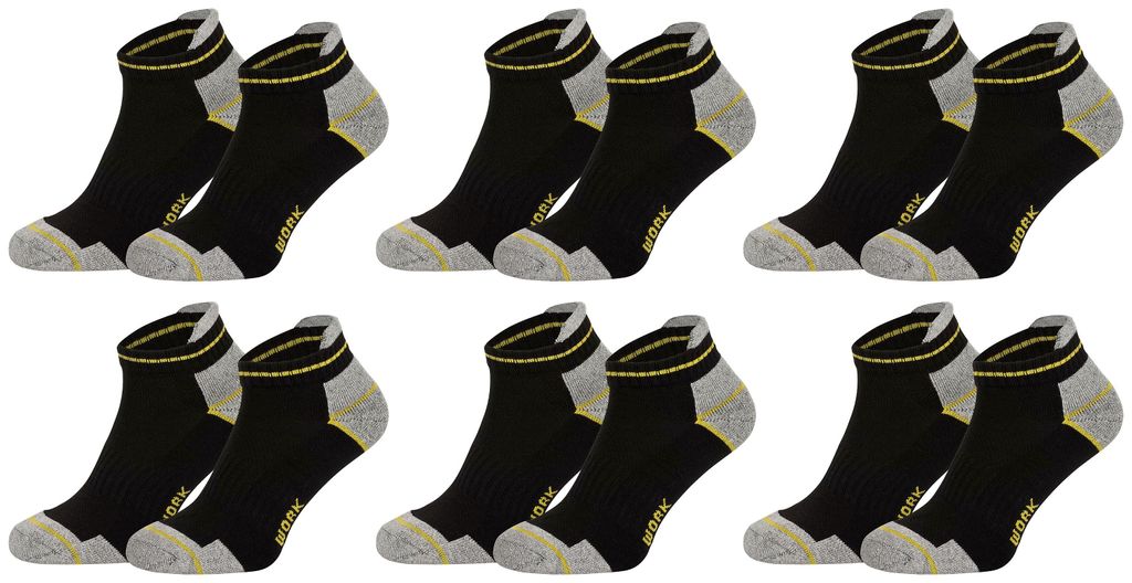 Tobeni 6 Paar Sneakersocken - Kurze Arbeitssocken für Herren - Füsslinge verstärkte Ferse und Spitze, Farbe:Schwarz, Grösse:39-42