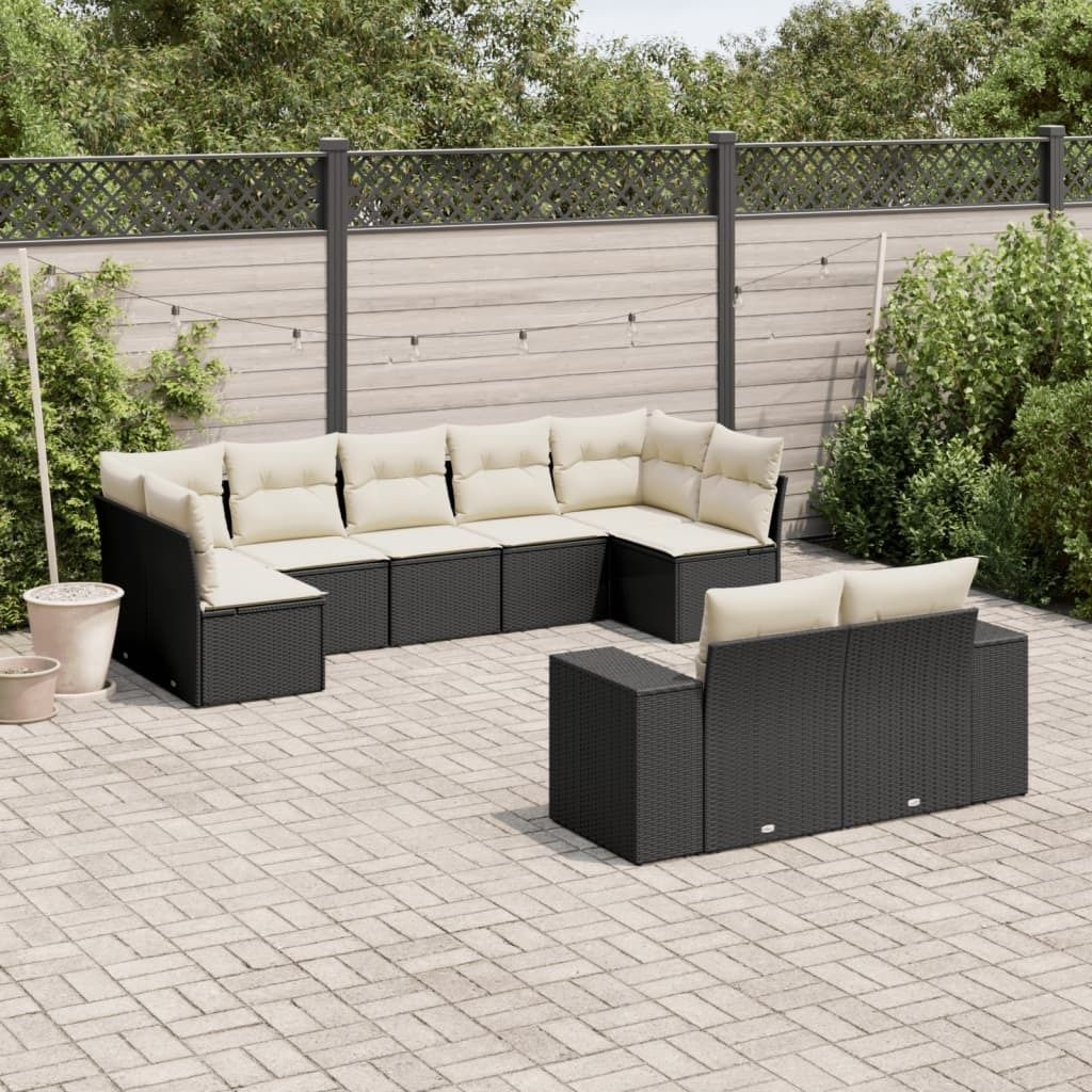 Maison Exclusive - 9-tlg. Garten-Sofagarnitur mit Kissen Schwarz Poly Rattan