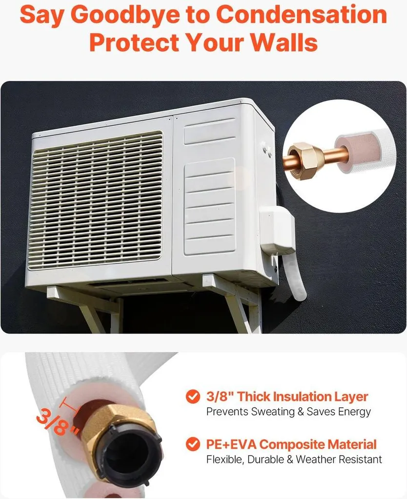 Installation clim split 15m : Kit cuivre isolé 1/4 1/2 complet HVAC - 5
