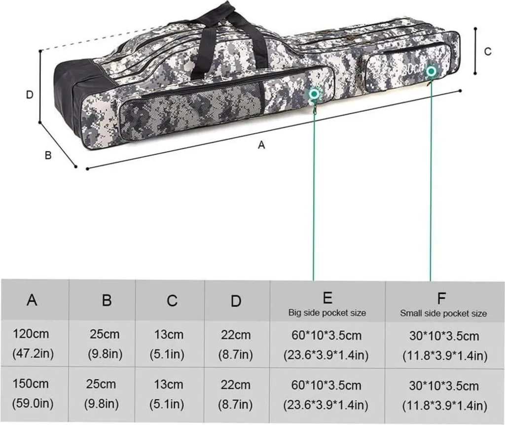 Sac de pêche portable 150cm multi-compartiments 3 plis modulable - 3