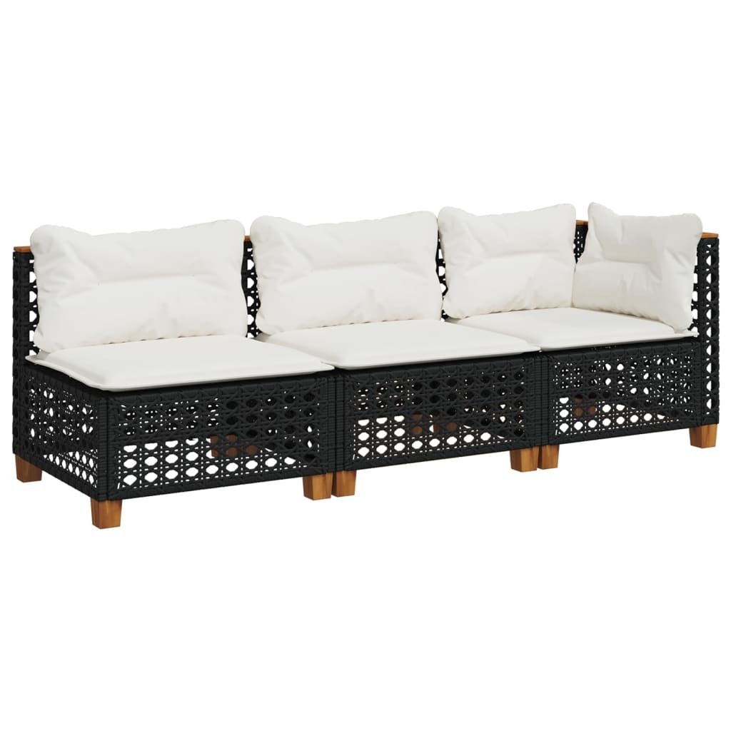 vidaXL Gartensofa mit Kissen 3-Sitzer Schwarz Poly Rattan Produktbild 