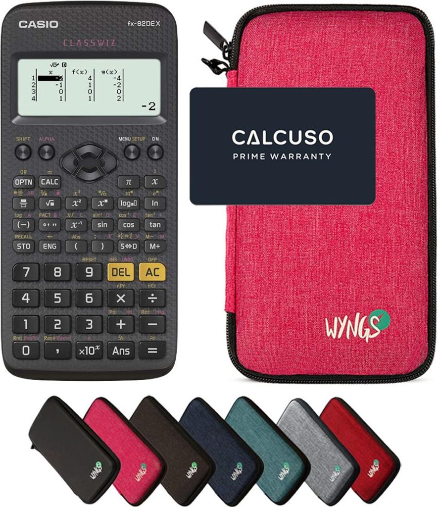 Casio fx-82DE X ClassWiz inkl. WYNGS Schutztasche Pink - Wissenschaftlicher Taschenrechner - Basic Set