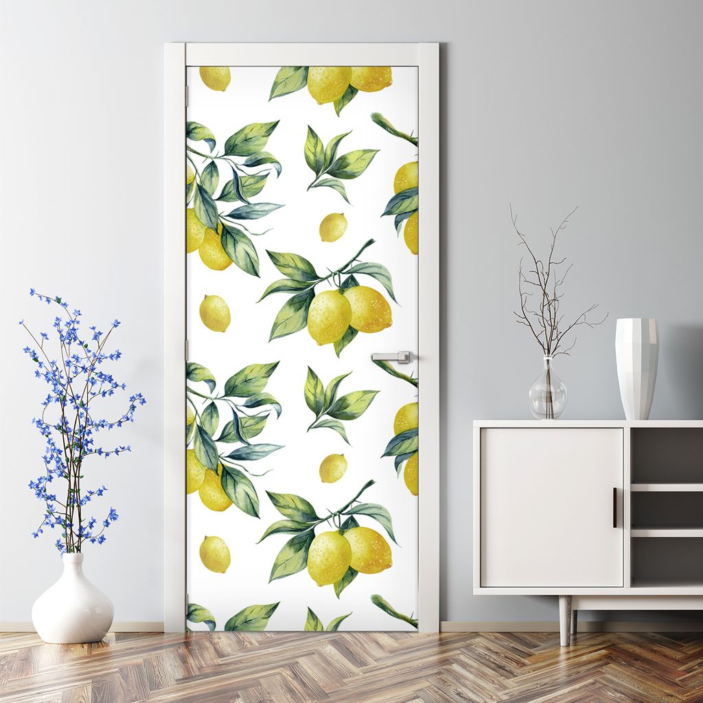 Dekorative Abnehmbarer Wandsticker Türtapete selbstklebend Klebefolie Zitrone Aquarell 77 x 200 cm