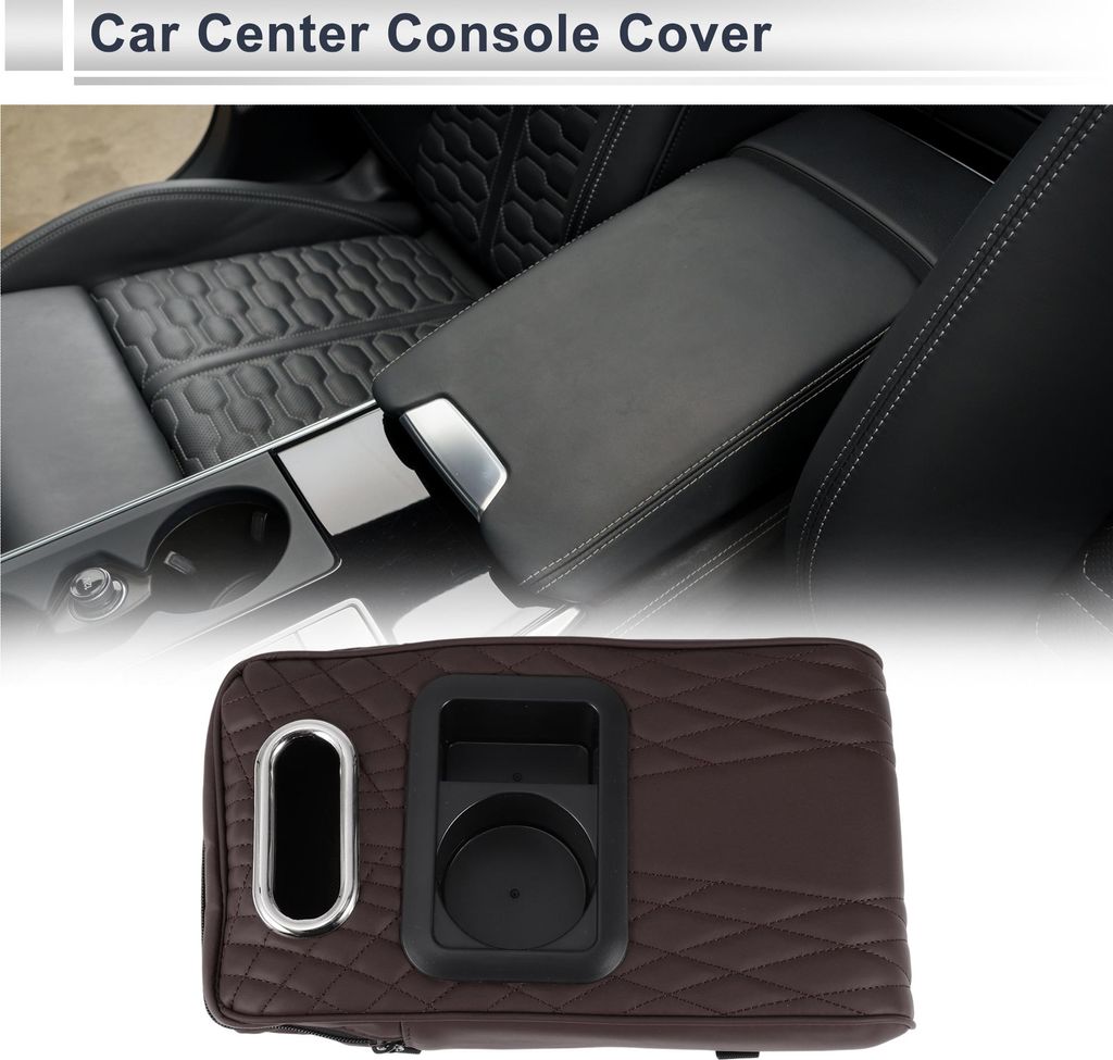 Auto Mittelkonsole Abdeckung Mittelkonsole Kissen Multifunktional 34x19x8cm / 13.39"x7.48"x3.15" Dunkelbraun Schwarz Nappa Leder