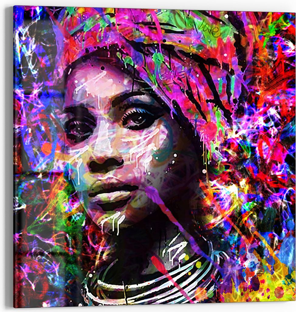 DEQOART Glasbild Echtglas 50x50 cm 'Farbige Weisheit' Wandbild Bild modern Deko