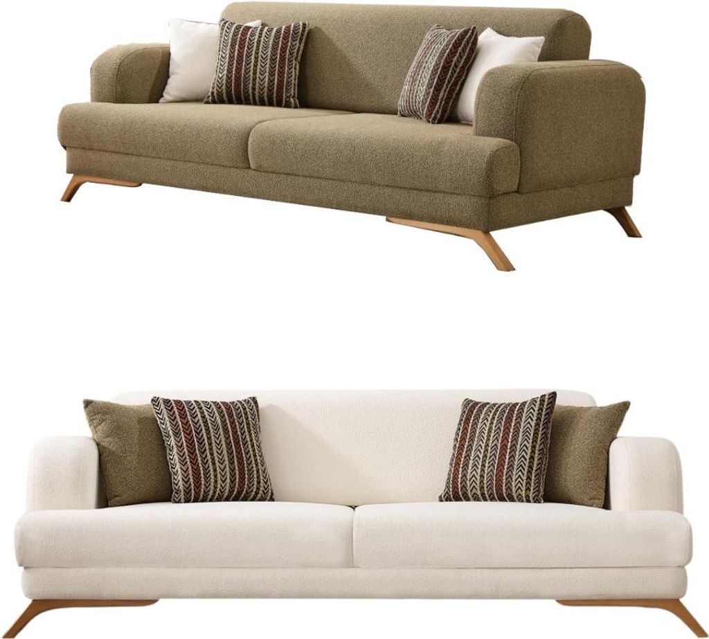 Villa Möbel Sofa Set Livy Creme-Blau Stellvariante:2+2 Handmade, pflegeleichter Mikrofaser Samtstoff